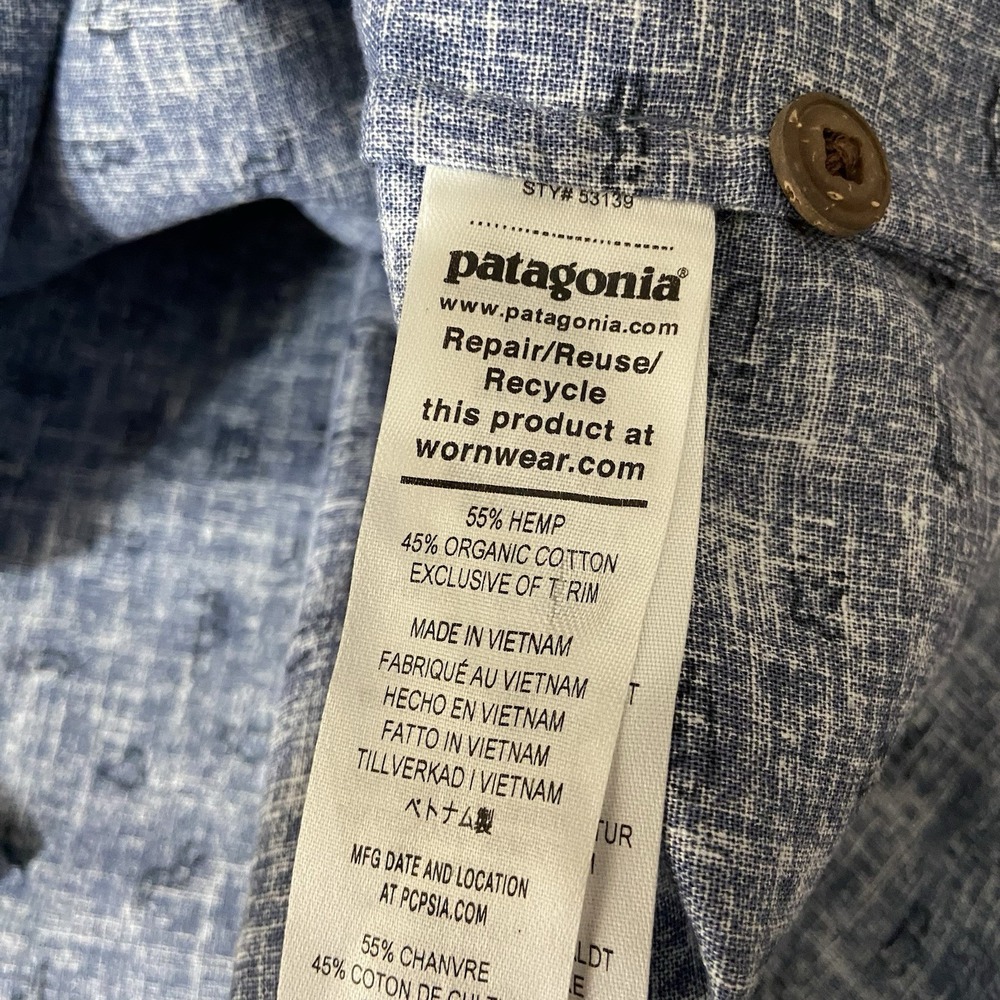 Patagonia Shirt men's Medium Back Step Button Up Hemp Organic Cotton Graphic AOP - Picture 7 of 13
